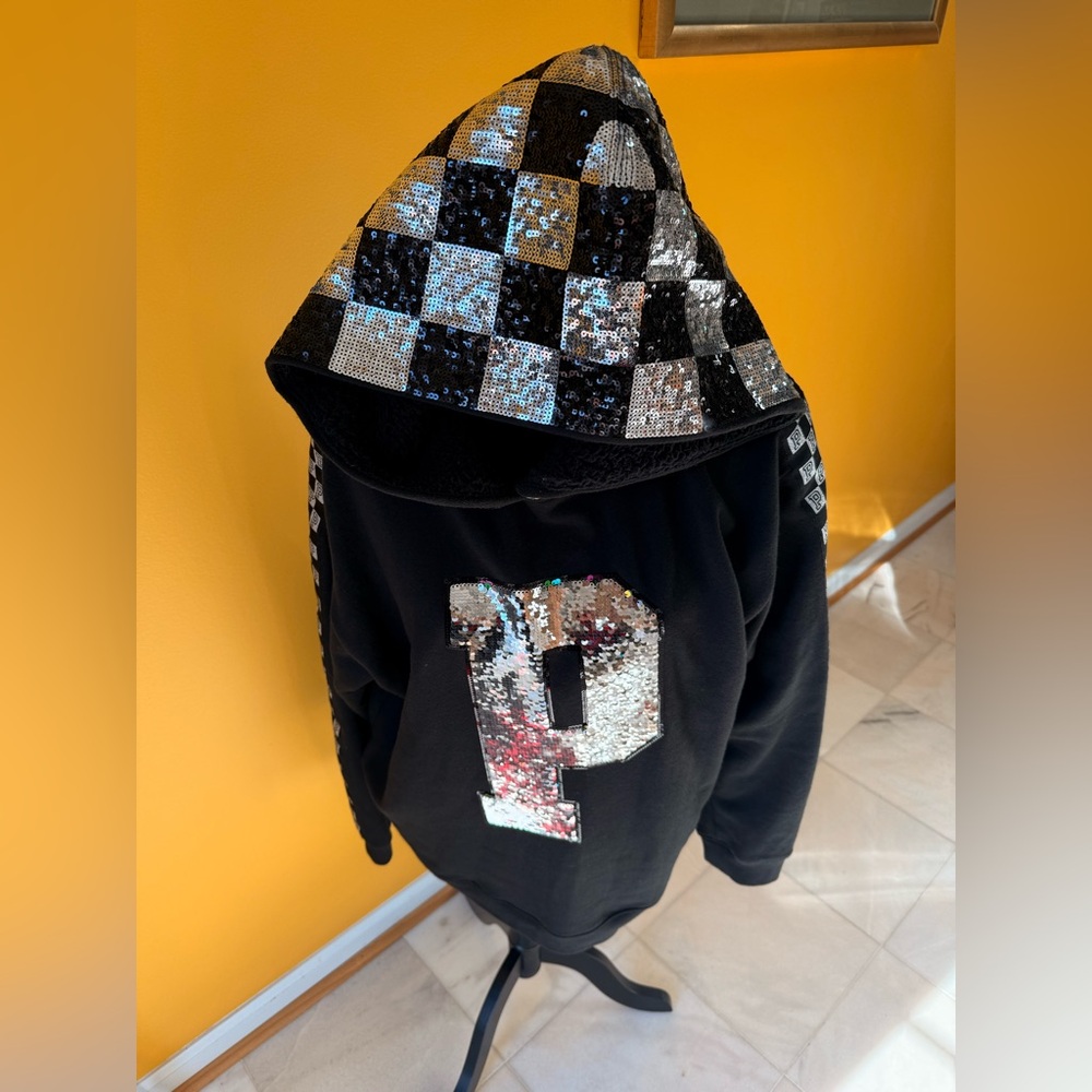 Women’s  Sequin Black and Silver Hoodie Victoria Secret Pink